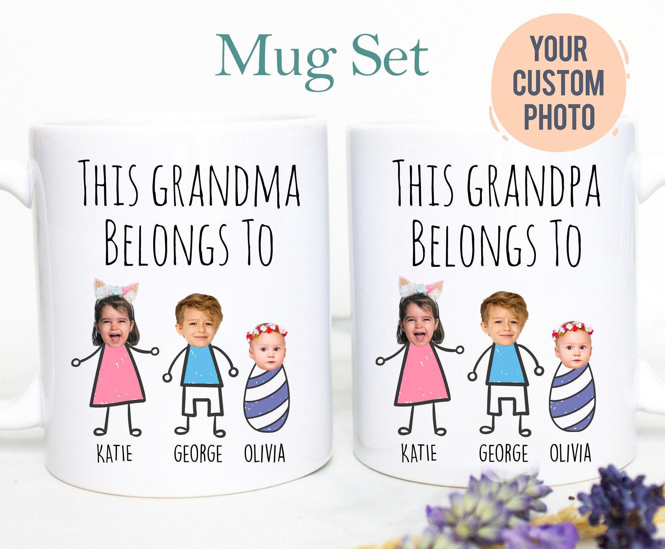 Custom Baby Face Photo Gift Grandpa Grandma Individual OR Mugset, Grandpa Grandma Belongs To, Baby Face Gift Mug, Grandparent Birthday