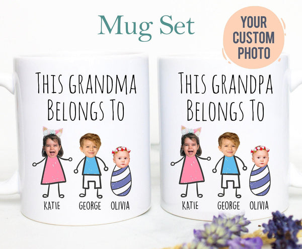 Custom Baby Face Photo Gift Grandpa Grandma Individual OR Mugset, Grandpa Grandma Belongs To, Baby Face Gift Mug, Grandparent Birthday