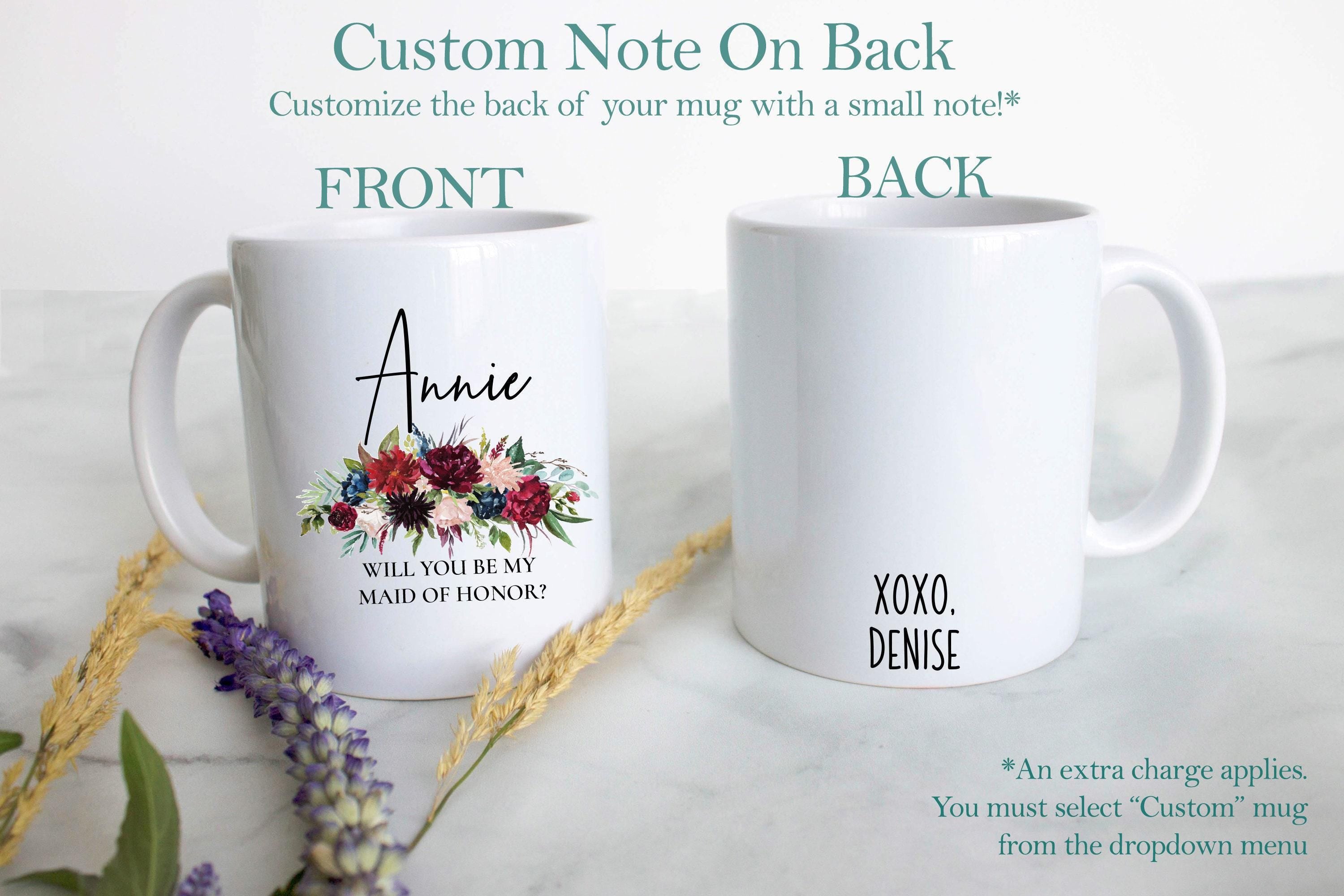 Burgundy Floral Bridesmaid Custom Name - White Ceramic Mug