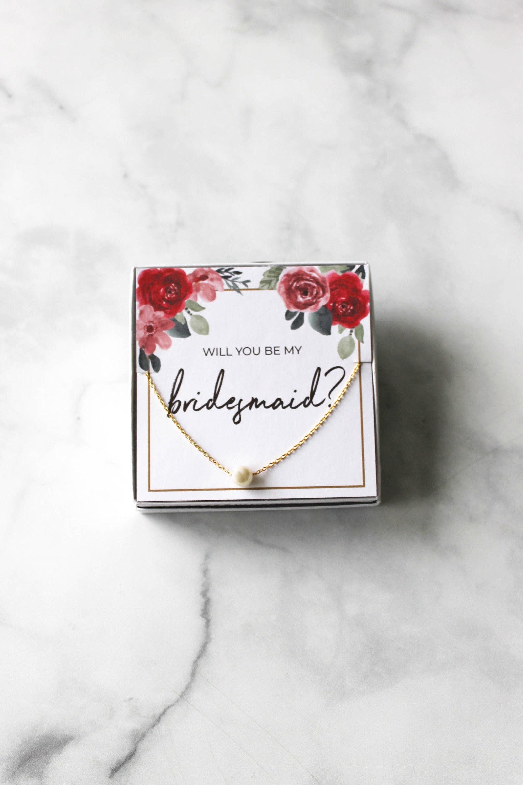 Bridesmaid Pearl Necklace Gift - Red Floral