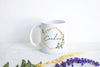 Green and Gold Floral Design with Custom Name - White Ceramic Mug