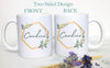Green and Gold Floral Design with Custom Name - White Ceramic Mug