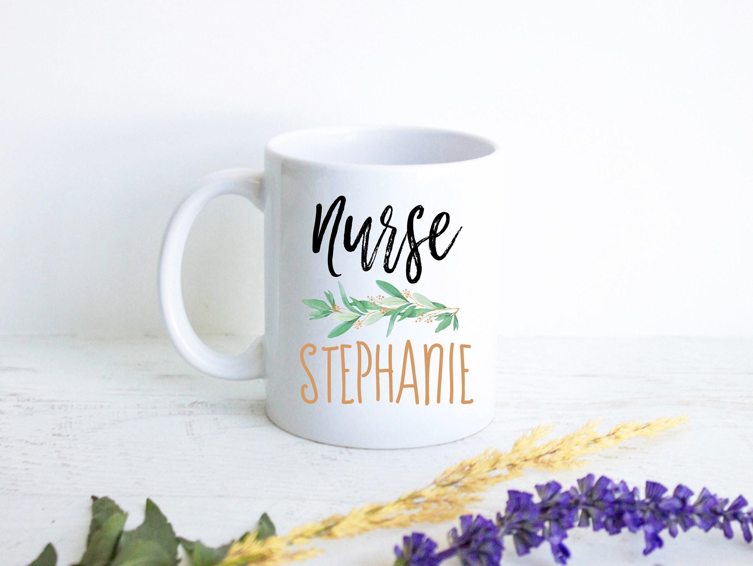 Nurse Greenery Monogram With Custom Name - White Ceramic Mug