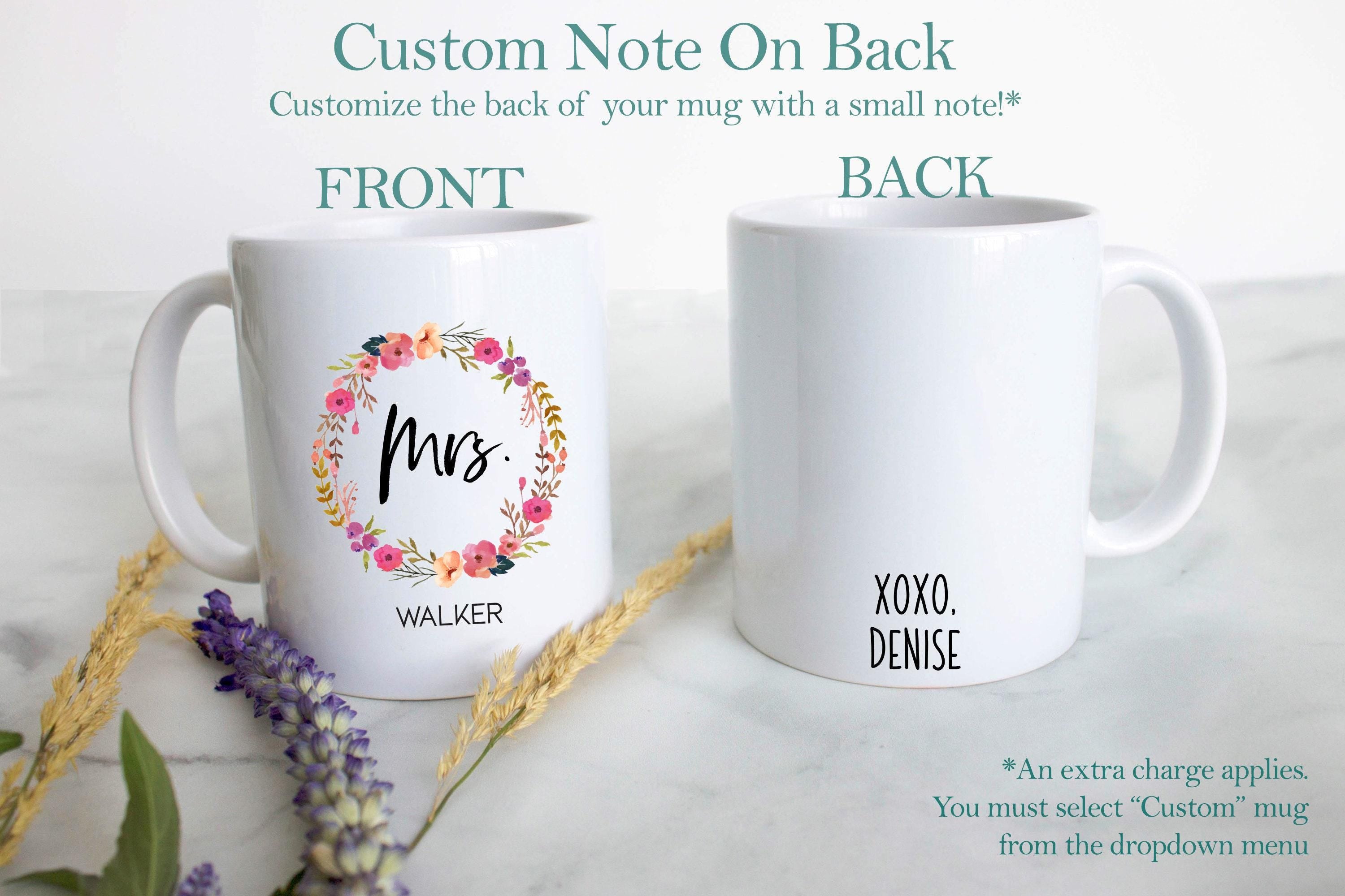 Floral Wreath Married Mrs. Mug Custom Name - White Ceramic Mug
