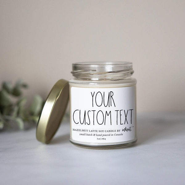 Custom Text Natural Soy Candle - Hazelnut Latte | 5oz.