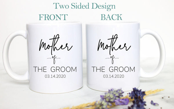 Father of the Groom Mother of the Groom Individual or Mug Set Custom Name With Date - White Ceramic Mug