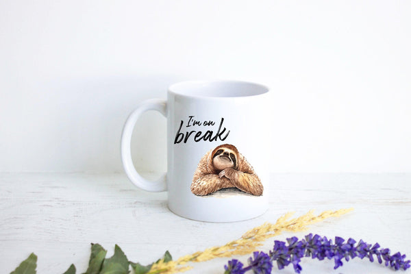 I'm On Break - White Ceramic Sloth Mug