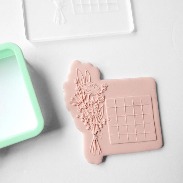 Floral Square Save the Date Fondant Embosser Stamp and Cutter