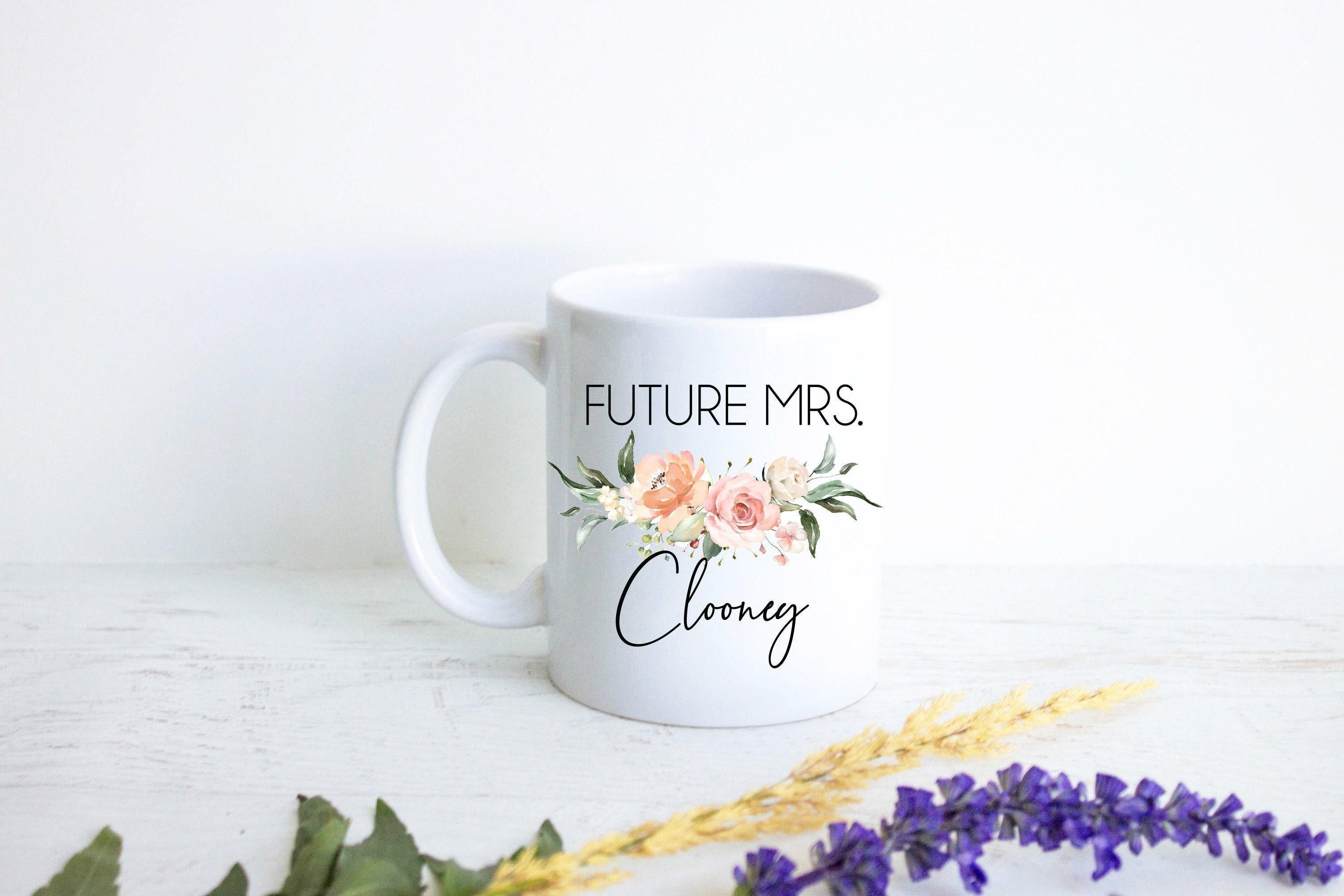 Future Mrs. Peach Floral Custom Name - White Ceramic Mug