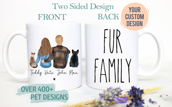 Custom Couple Pet Portrait Mug, Fur Family, Cat Dog Lover Dog Mom Dad gift, Pet Owner Gift, Cat Lady, Pet Memorial Loss, Cat Dog Family Gift