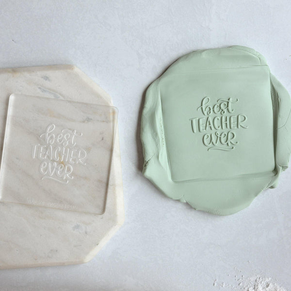 Best Teacher Ever Fondant Embosser Stamp and Optional Cutter