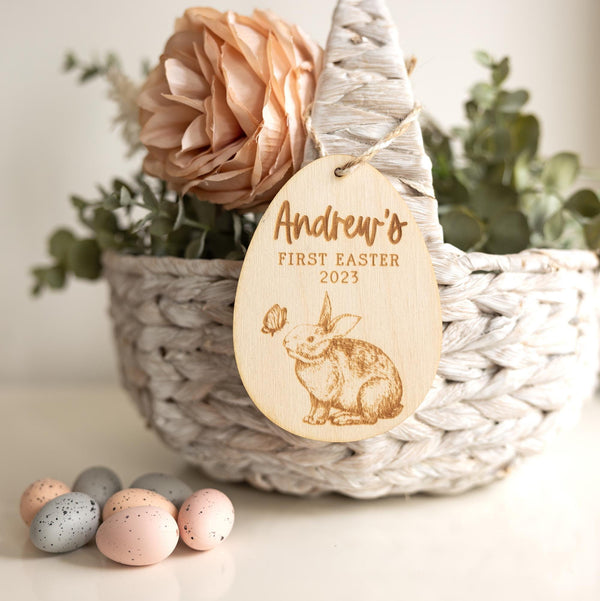 Personalized First Easter Bunny Basket Tag | Custom Easter Egg Tag, Easter Gift for Kids, Easter Decor,Cute Bunny Tag,Easter Basket Name Tag