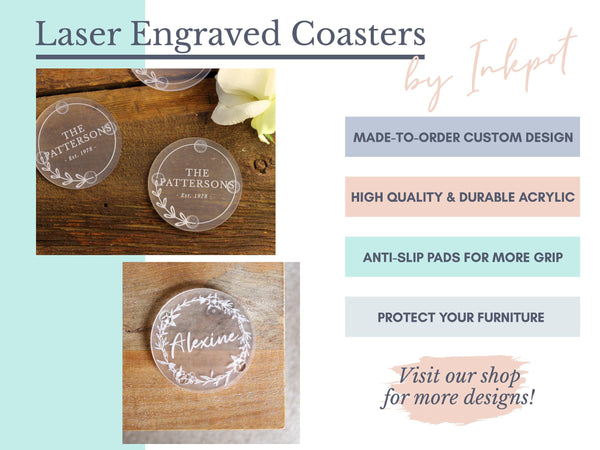 Laser Engraved Personalized Coaster - Family Name