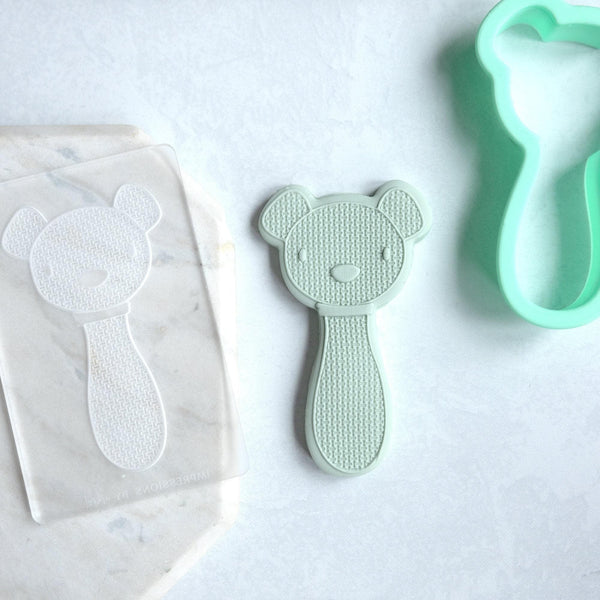 Bear Rattle - Acrylic Fondant Embosser With Optional Cutter