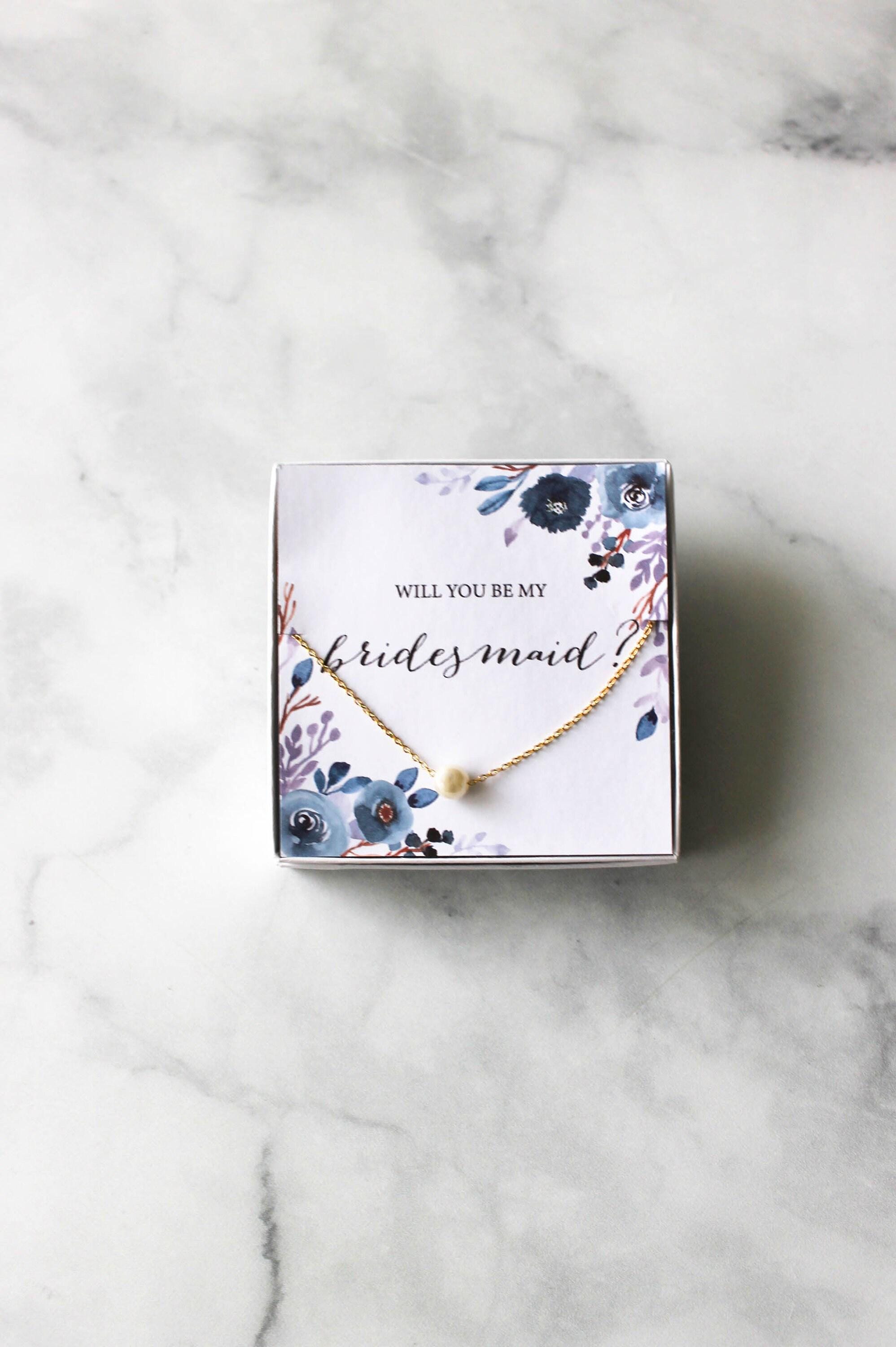 Bridesmaid Pearl Necklace Gift - Blue Floral