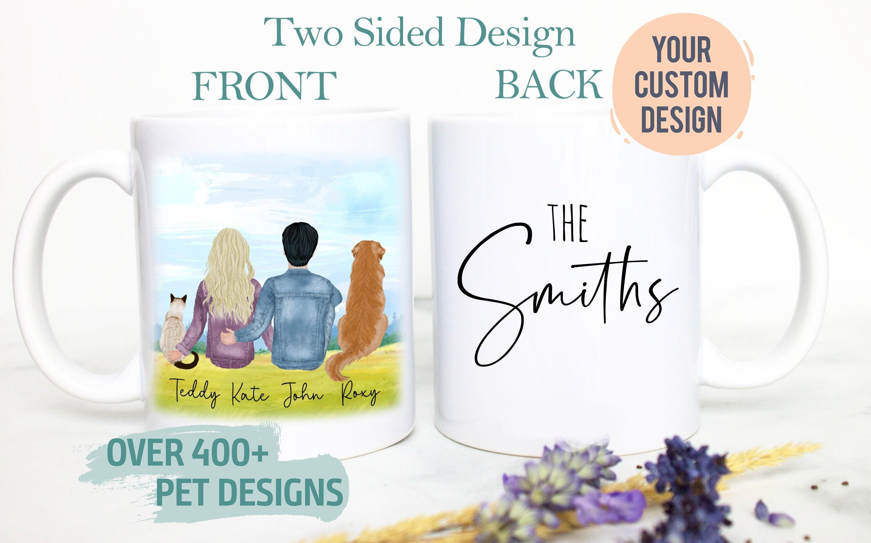 Custom Couple Pet Portrait Mug #4, Cat Dog Lover Dog Mom Dad, Pet Owner Gift, Cat Lady, Pet Memorial Loss, Cat Dog Family Gift, Couple Gift