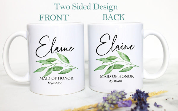 Greenery Eucalyptus Leaf Custom Name - White Ceramic Mug