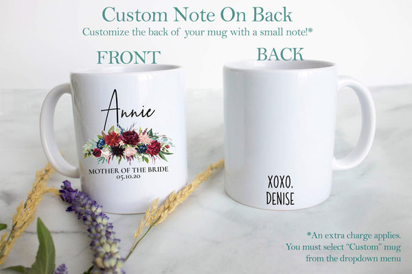 Burgundy Fall Winter Floral Mother of the Groom Custom Name With Date - White Ceramic Mug