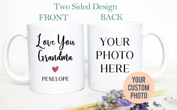 Love You Grandma Custom Photo - White Ceramic Mug