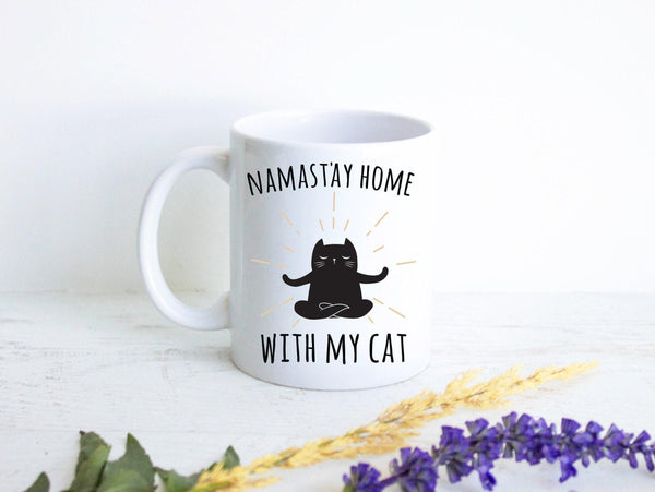 Namastay Home With My Cat - White Ceramic Mug