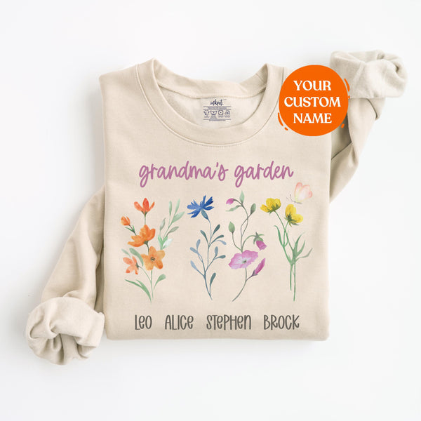 Grandma's Garden Sweatshirt With Custom Names | Custom Grandma Sweater, Mother's Day Gift, Mother's Day Gift Ideas, Grandma Birthday Gift