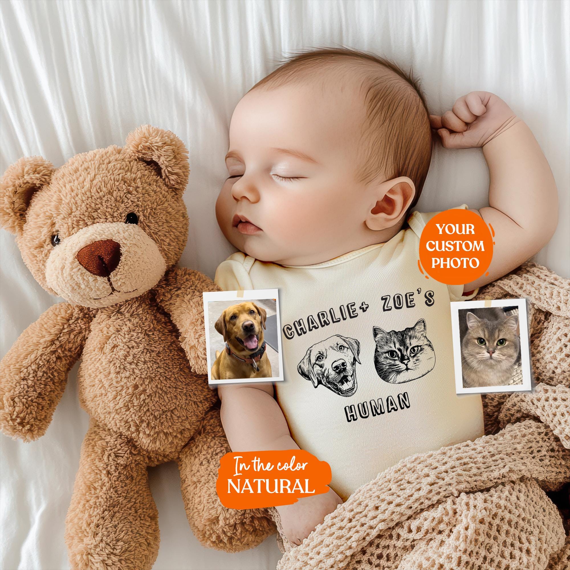 Custom Pet's Human Bodysuit | Protected By Pets, Newborn Outfit, Gift for Baby, Dog Brother, Baby Announcement,Cat Portrait,New Best Friend