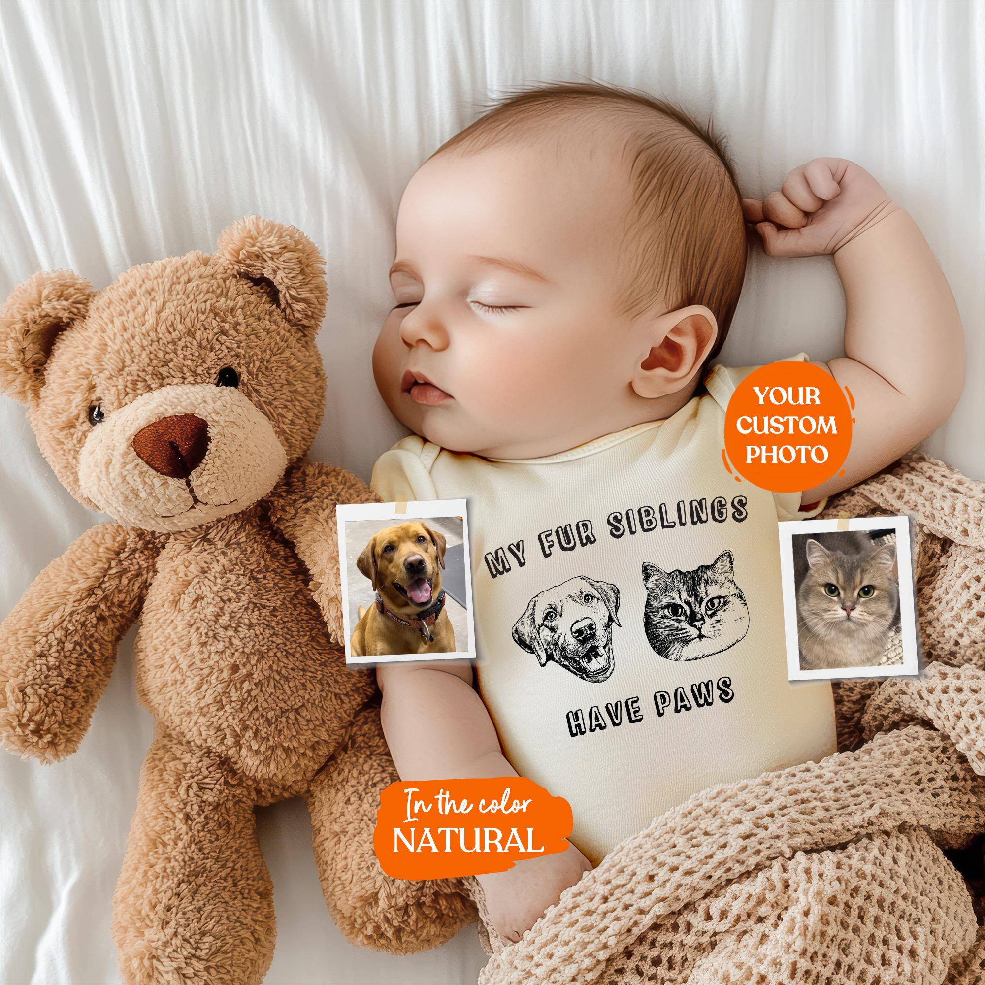 Custom Pet Photo Bodysuit | Protected By Pets, Fur Sibling Has Paws, Baby Gift, Dog Brother, Baby Announcement,Cat Portrait,New Best Friend
