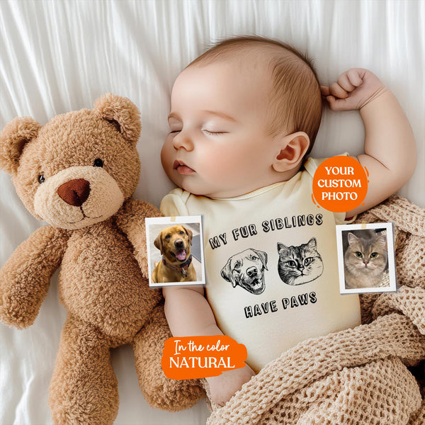 Custom Pet Photo Bodysuit | Protected By Pets, Fur Sibling Has Paws, Baby Gift, Dog Brother, Baby Announcement,Cat Portrait,New Best Friend