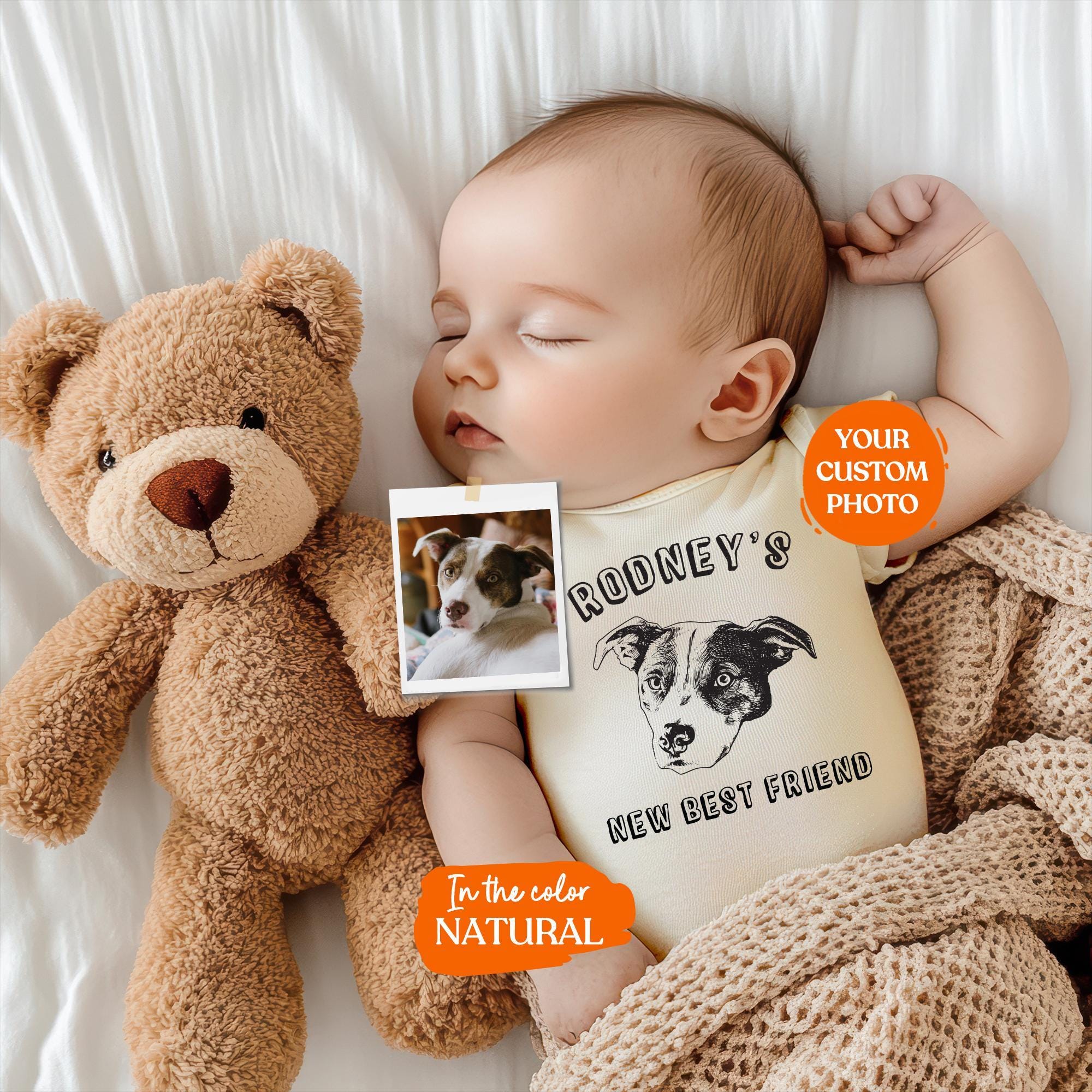 Custom New Best Friend Bodysuit | Protected By Pets, Newborn Outfit, Gift for Baby Pet Lover, Dog Brother, Baby Announcement, Cat Portrait