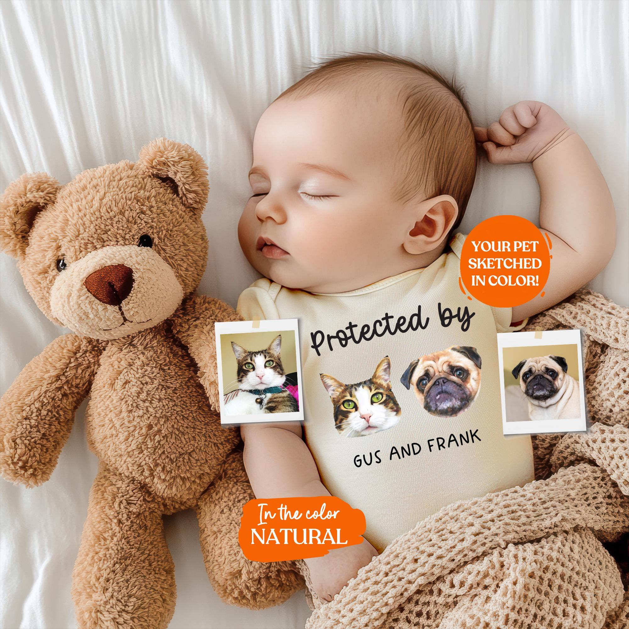 Custom Protected By Bodysuit | Protected By Pets, Newborn Outfit, Gift for Baby, Dog Brother, Baby Announcement,Cat Portrait,New Best Friend