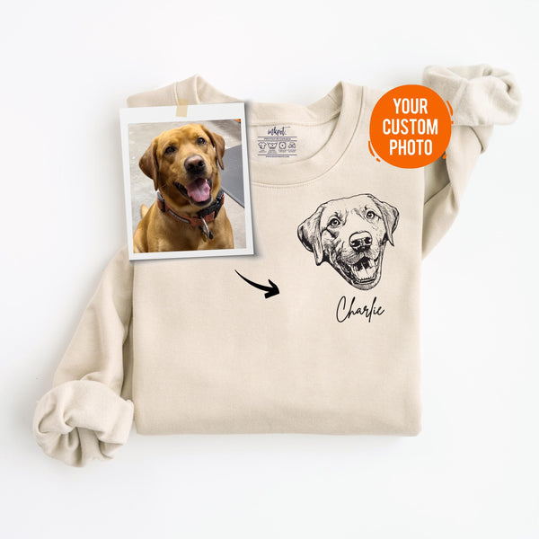Custom Pet Face Sweatshirt | Custom Dog Photo and Name Sweater, Custom Dog Cat Portrait Gift, Pet Memorial Gift, Dog Mom Gift