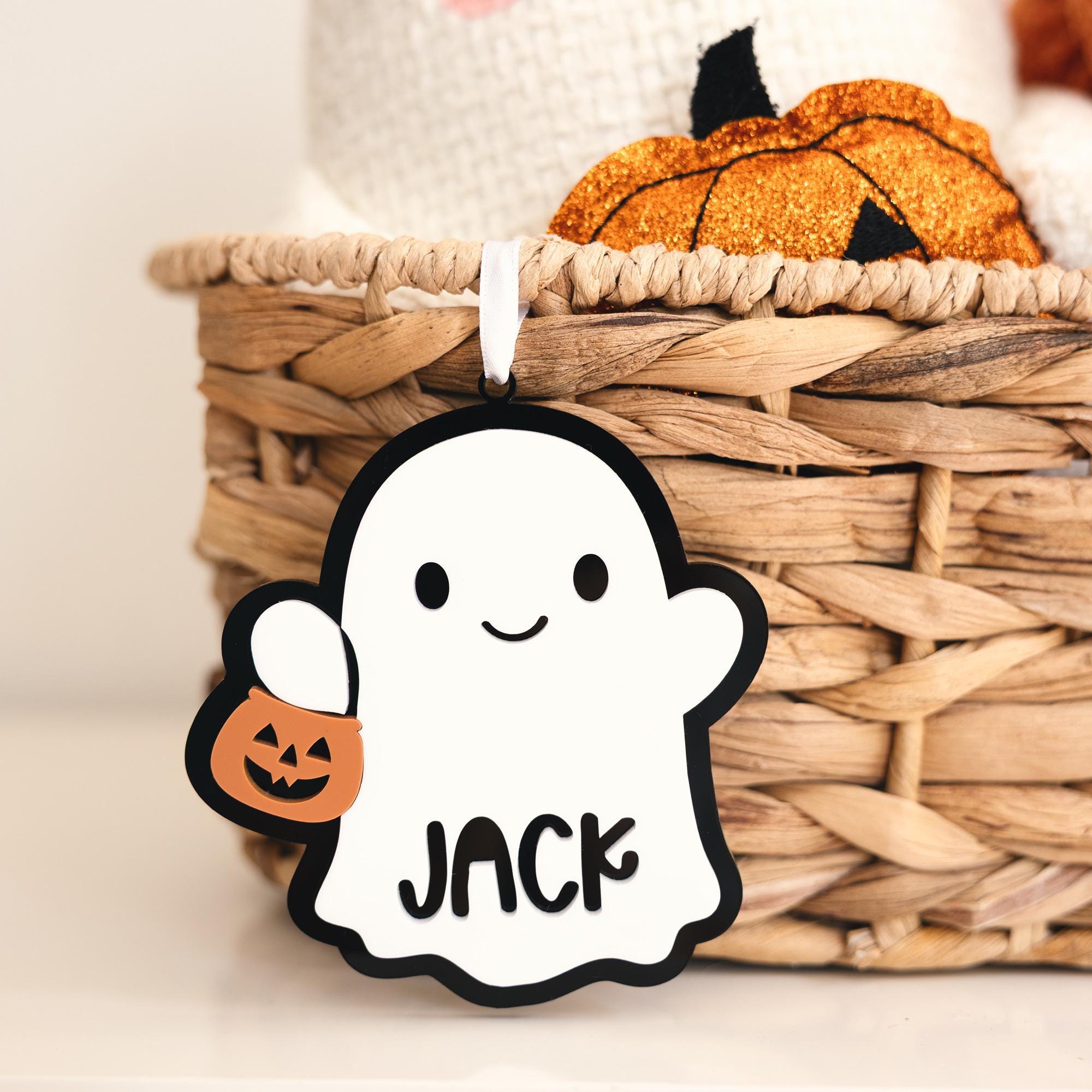Personalized Boo Basket Tag for Halloween | Acrylic Ghost Custom Name Tag