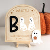 Baby's First Halloween Footprint Sign with Stand | Our Little Boo, Halloween Footprint Keepsake, Halloween Crafts for Kids, Halloween Decor