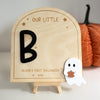 Baby's First Halloween Footprint Sign with Stand | Our Little Boo, Halloween Footprint Keepsake, Halloween Crafts for Kids, Halloween Decor