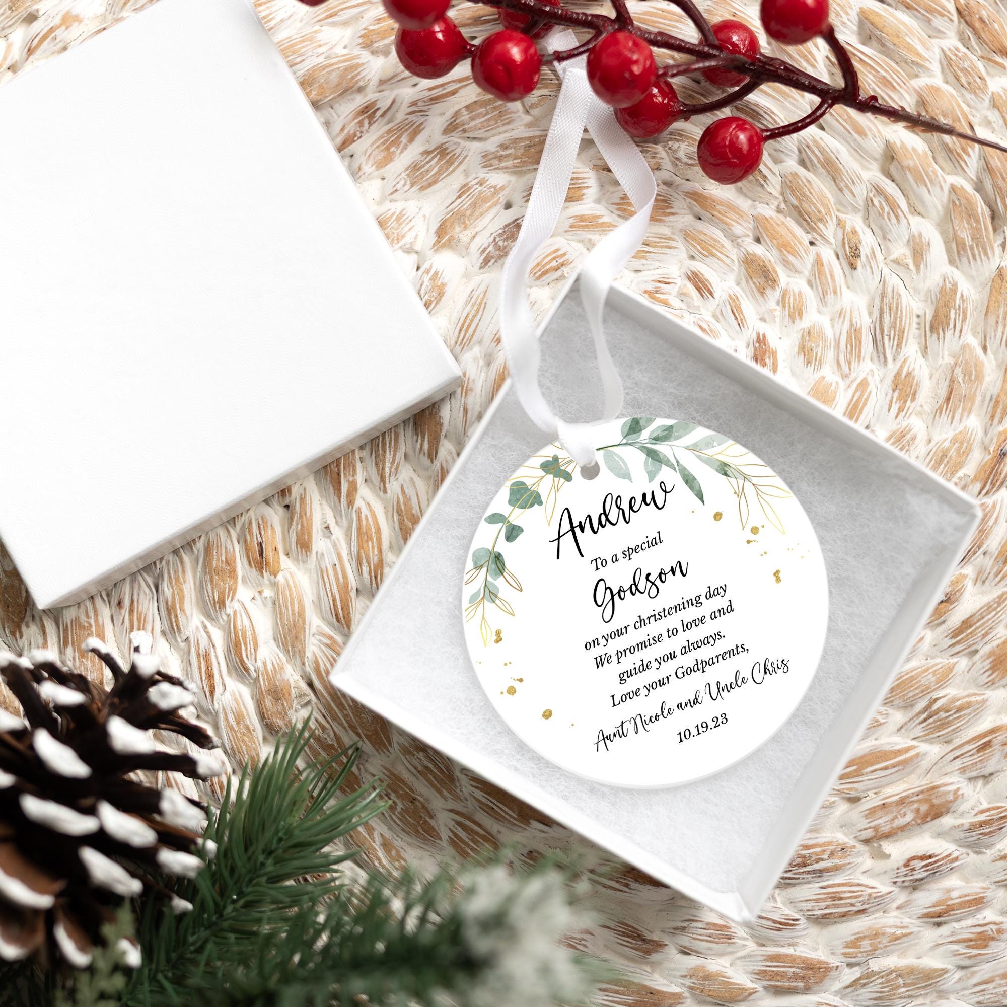 Custom Promise to Godson or Goddaughter Ornament 2025 | Ceramic Godparent Promise to Godchild, Baptism Gift, Christening Ornament Keepsake