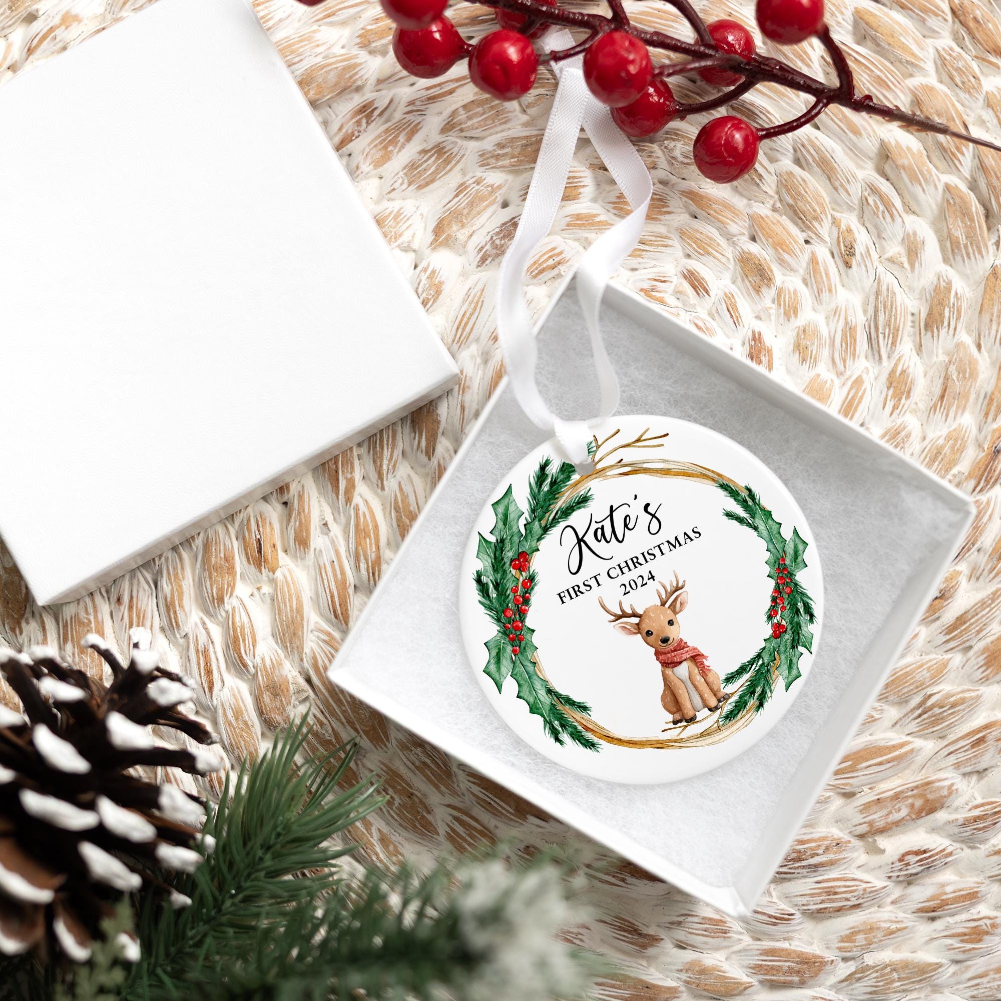 Custom Baby's First Christmas Ornament 2025 | Ceramic New Baby Girl or Boy Ornament, New Mom Gift, Baby's First Holiday Gift, Baby Keepsake