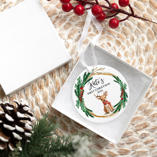 Custom Baby's First Christmas Ornament 2025 | Ceramic New Baby Girl or Boy Ornament, New Mom Gift, Baby's First Holiday Gift, Baby Keepsake