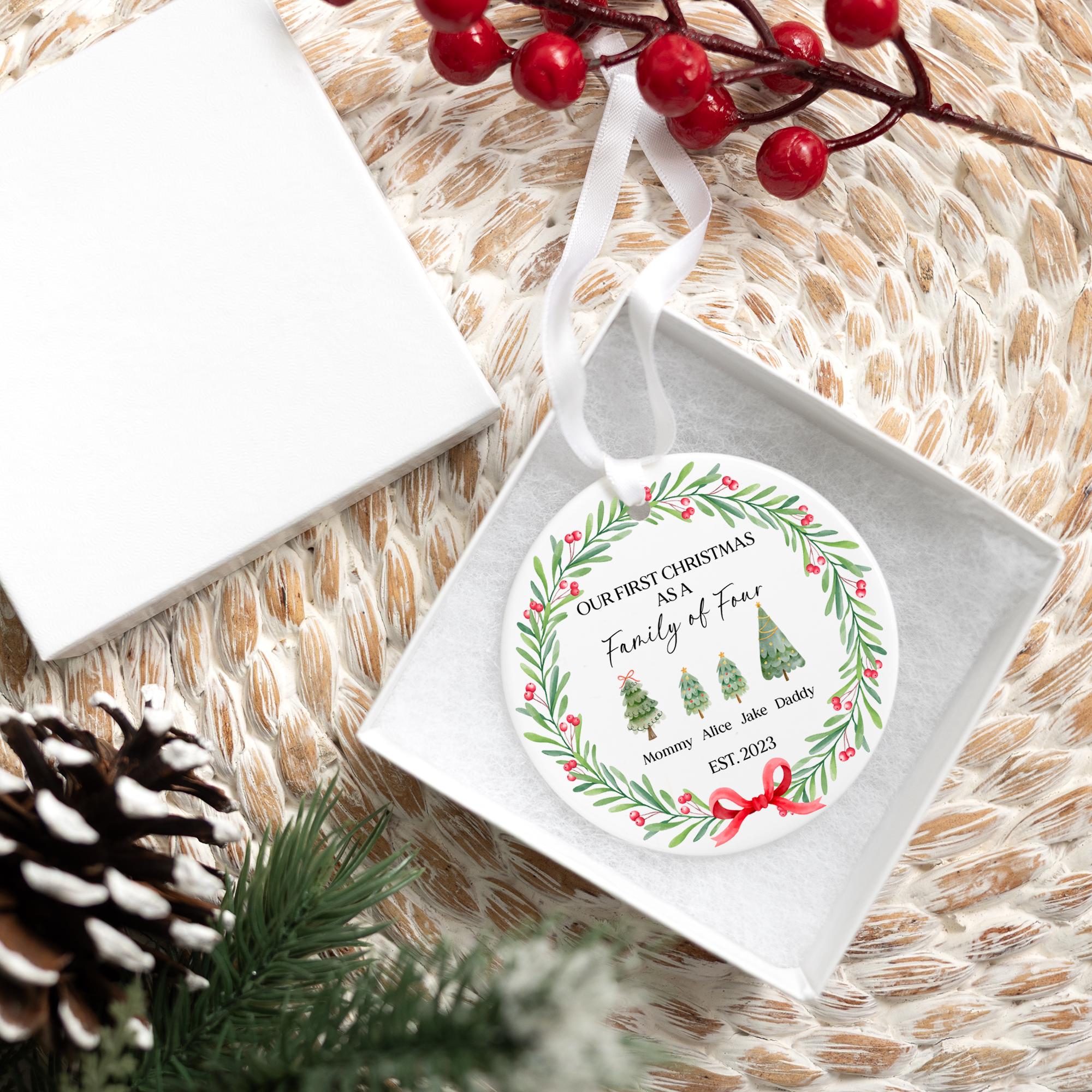 Family of Four Christmas Ornament 2025 | Custom Baby's First Christmas Family Ornament, New Baby Ornament, New Parents Gift,Family of 4