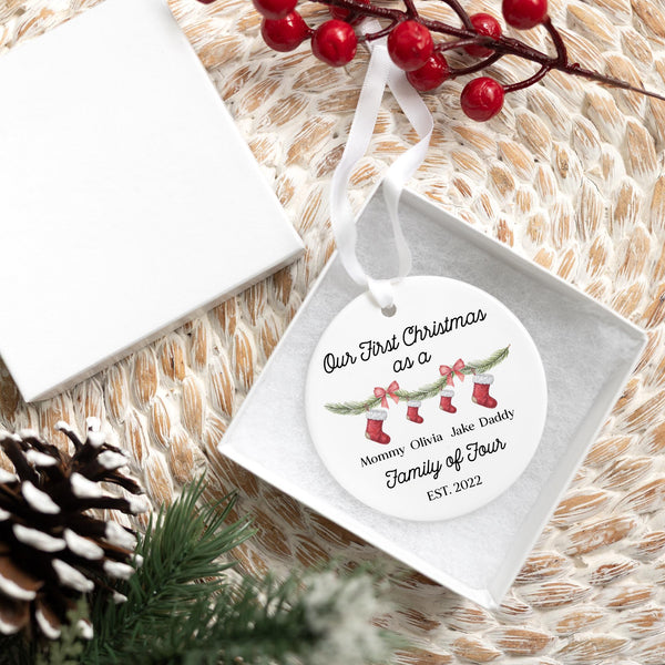 Family of Four Christmas Ornament 2025 | Custom Baby's First Christmas Family Ornament, New Baby Ornament, New Parents Gift,Family of 4
