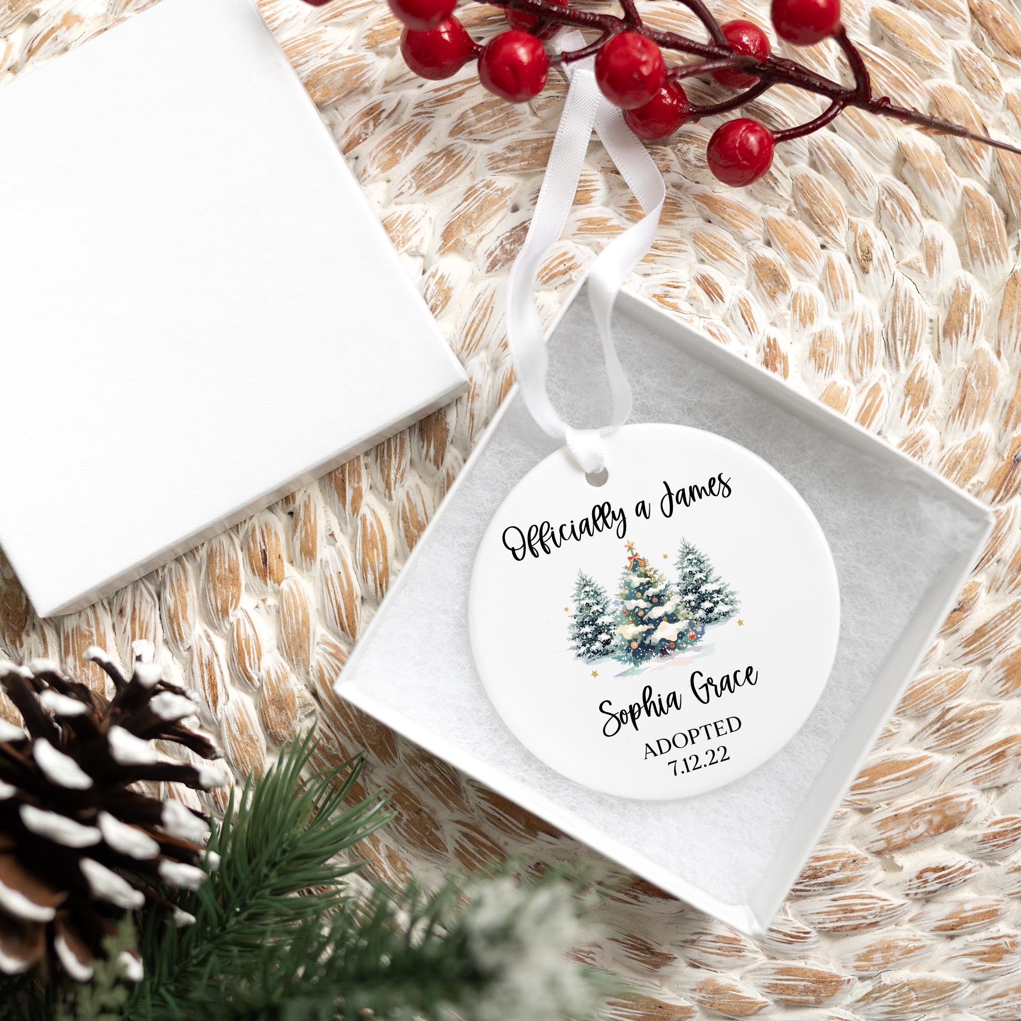 Custom Adopted Christmas Ornament 2025 | Ceramic Christmas Ornament, Gift for Adoption, Adopted Keepsake, Custom Adoption Ornament