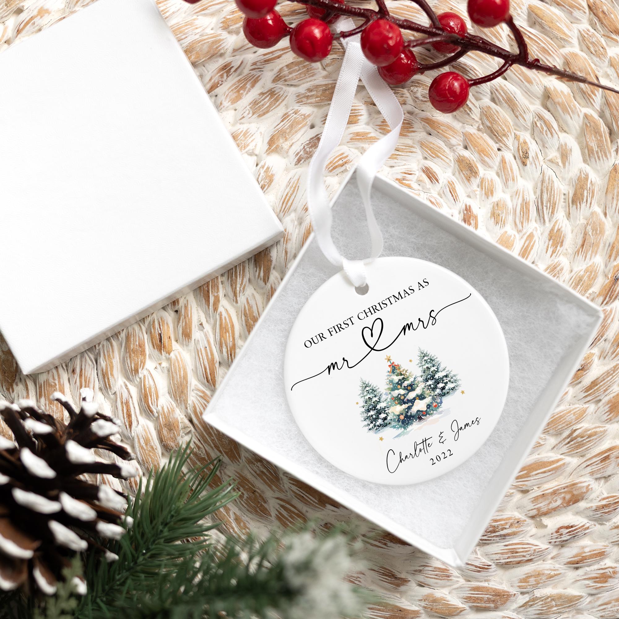 First Christmas Mr and Mrs Ornament 2025 | Ceramic Newlywed Keepsake, Married Christmas Ornament, Newlywed Gift, Personalized Wedding Gift
