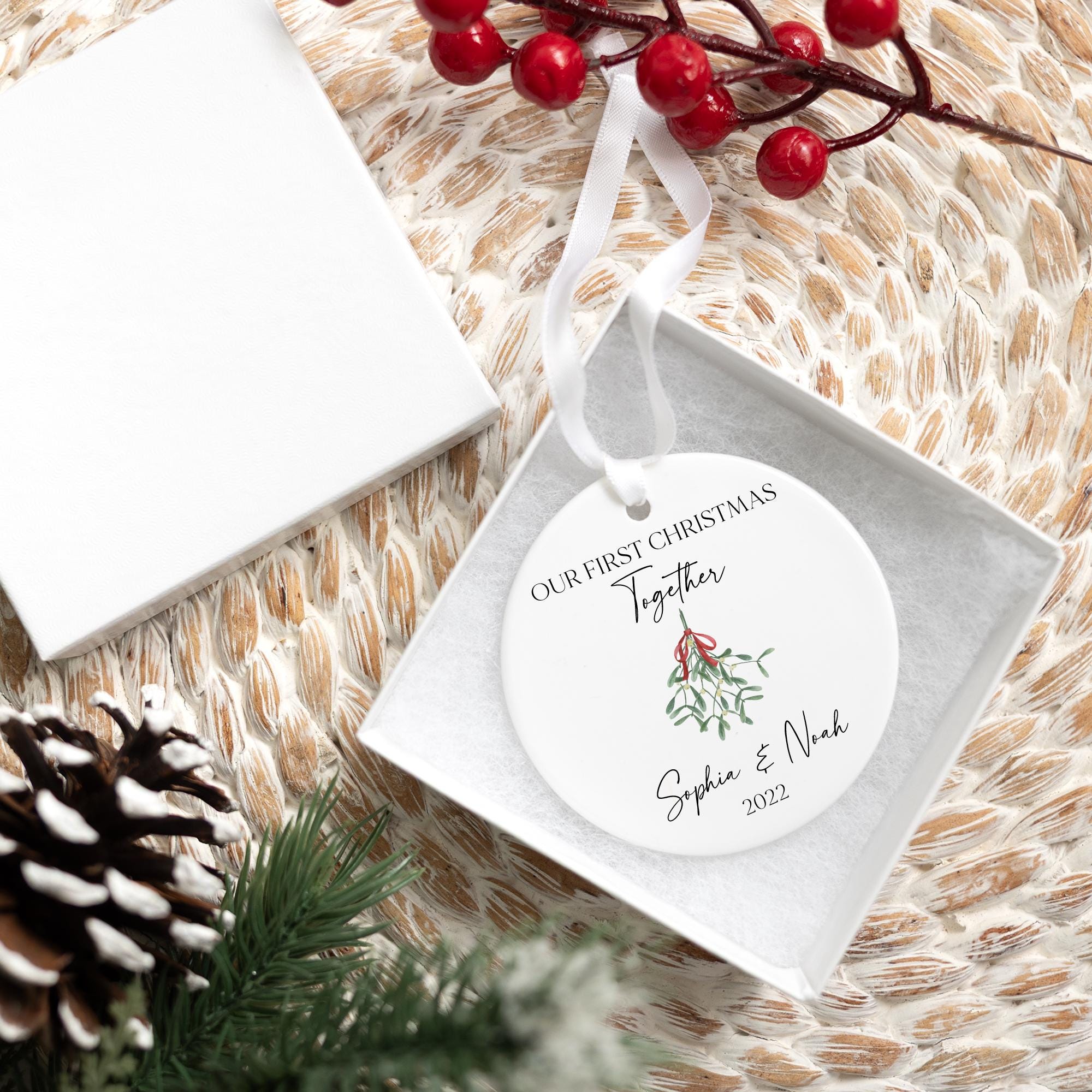 Personalized First Christmas Together Ornament 2025 | New Couple Keepsake, Ceramic Christmas Ornament, Personalized New Couple Gift Idea