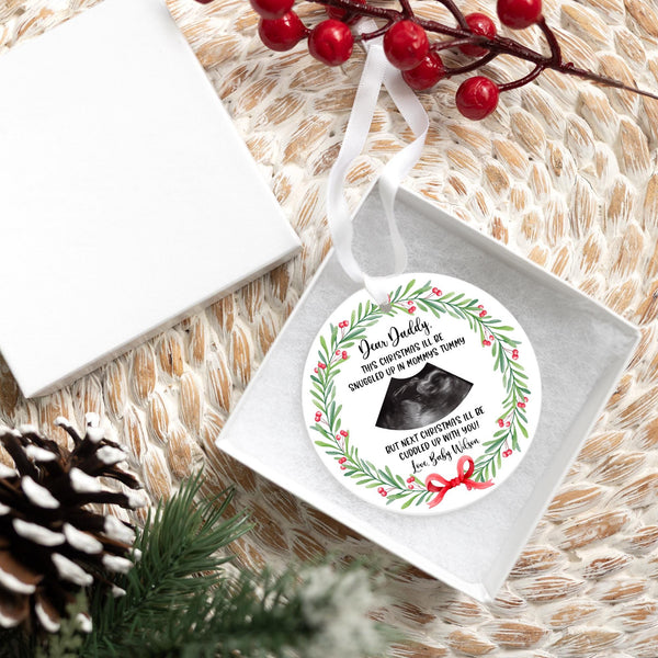 Custom Baby's First Christmas Ornament 2025 | Ceramic Baby Sonogram Ornament, New Mom Gift, Baby's First Holiday Gift, New Baby Keepsake