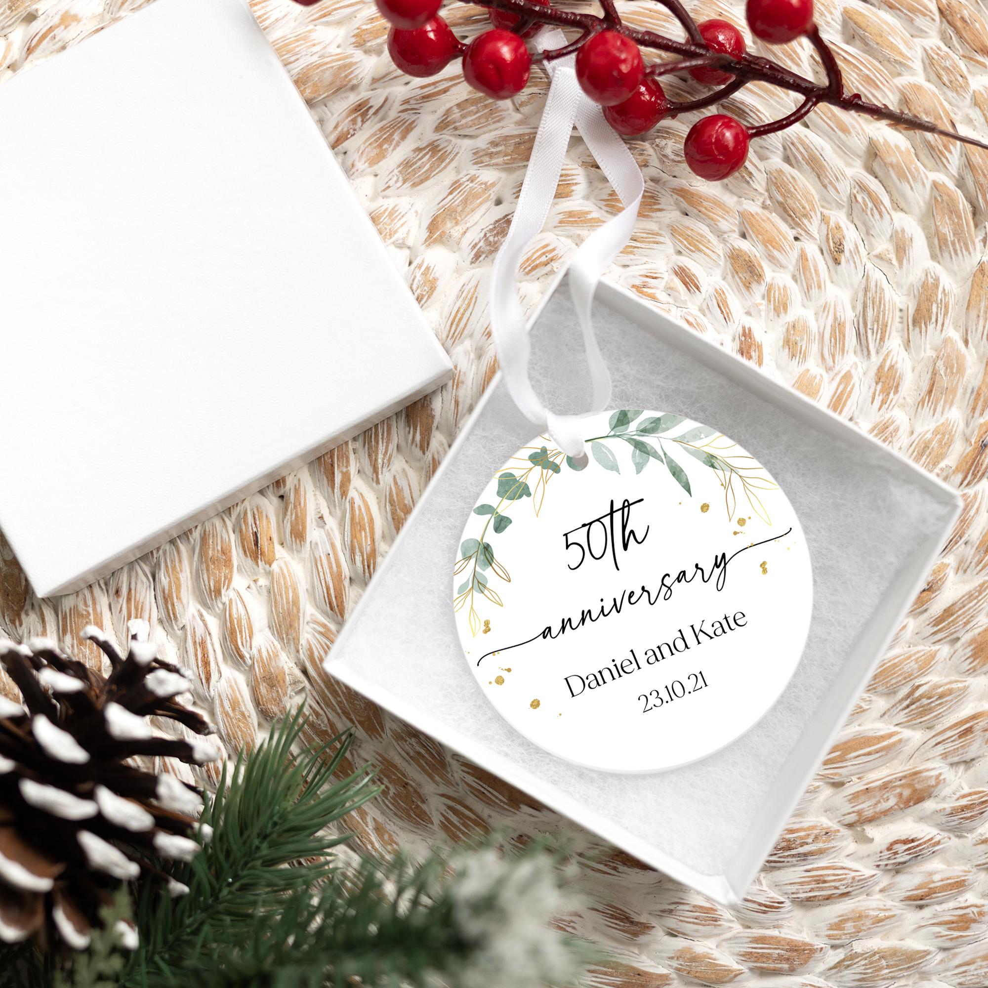 Custom Anniversary Ornament 2025 | Ceramic Wedding Anniversary Keepsake, Personalized Anniversary Christmas Ornament, Wedding Ornament