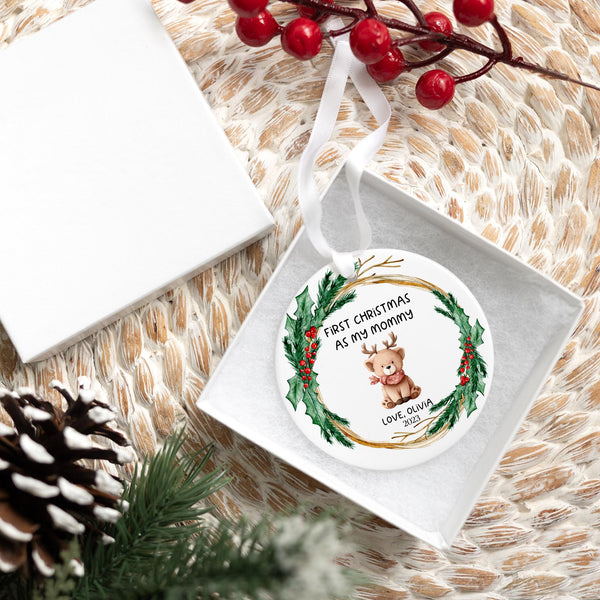Personalized First Christmas As my Mommy or Daddy 2025 | New Baby Ceramic Ornament, New Mom Gift, New Baby Keepsake, Newborn Ornament