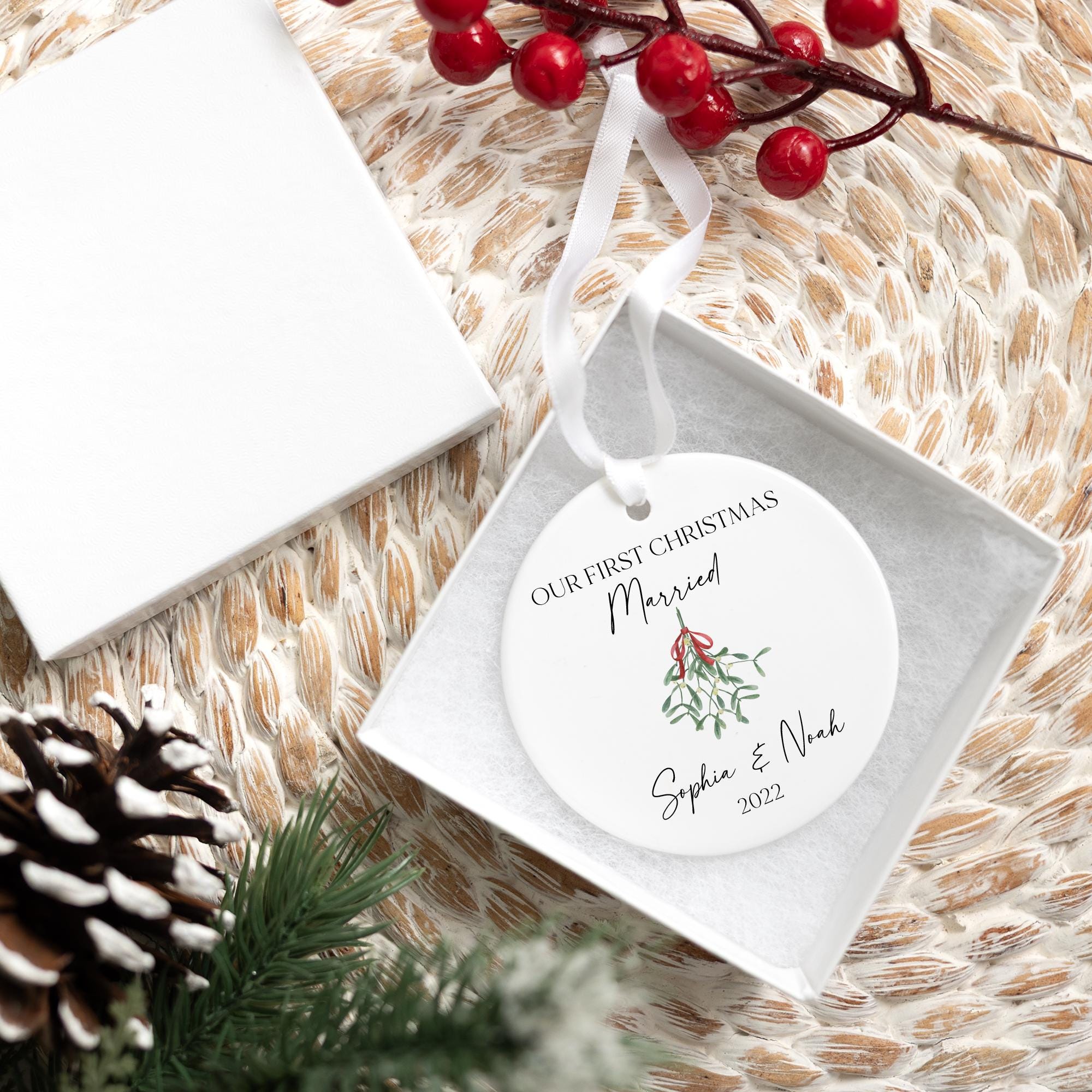 First Christmas Married Ornament 2025 | Ceramic Newlywed Keepsake, Mr Mrs Christmas Ornament, Newlywed Gift, Personalized Wedding Gift