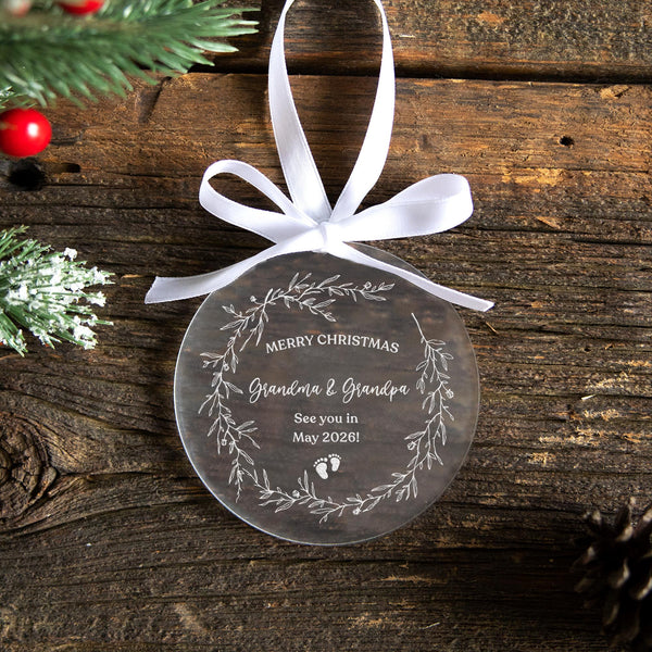 Grandparents Ornament 2025, Pregnancy Announcement Ornament, New Grandparents Gift, Baby Announcement Keepsake, Frosted Acrylic Ornament
