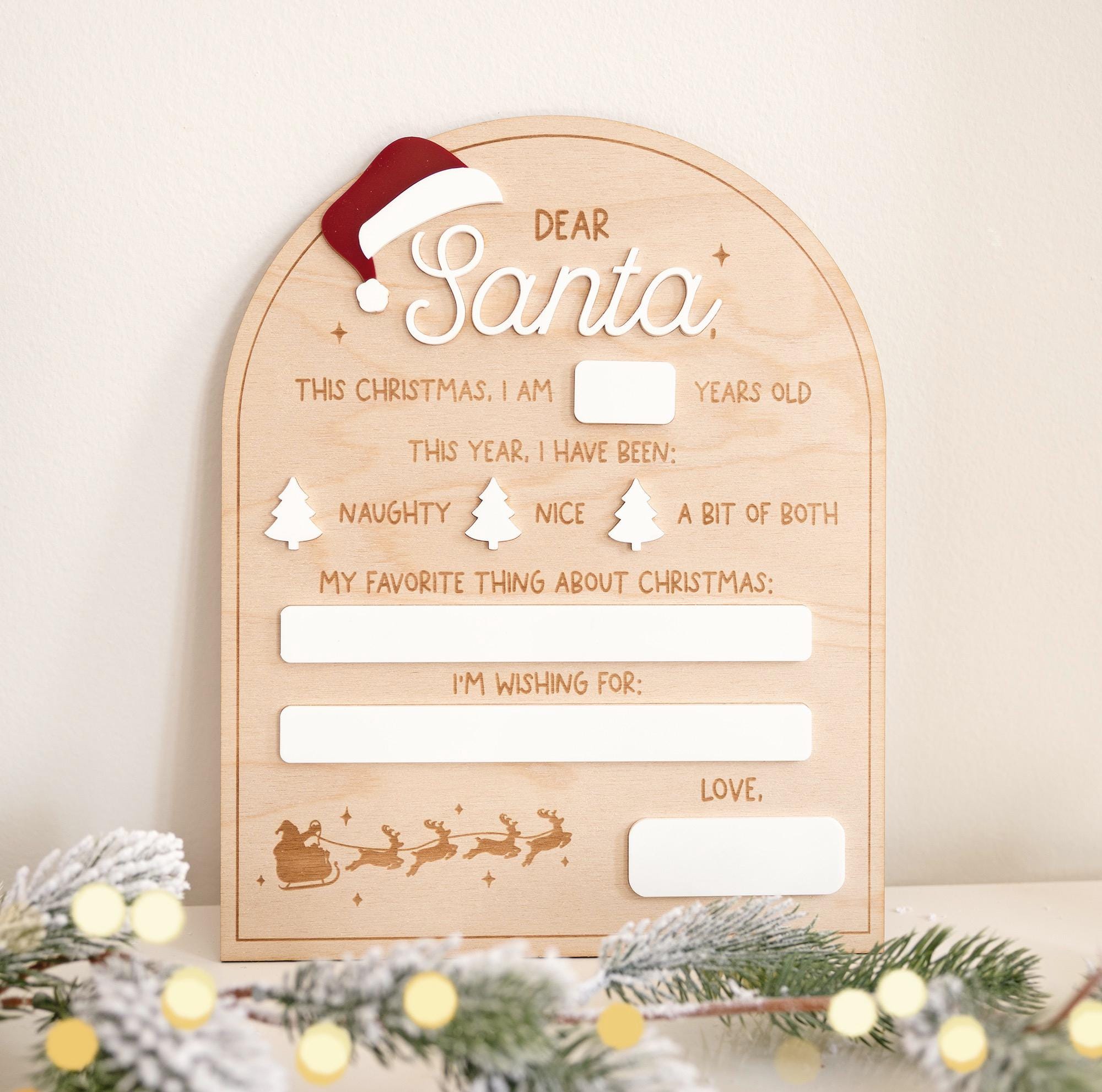 Dear Santa Board – Reusable Santa Letter Board, Dry Erase Christmas Eve Sign, Kids Wish List Board, Letter to Santa Sign