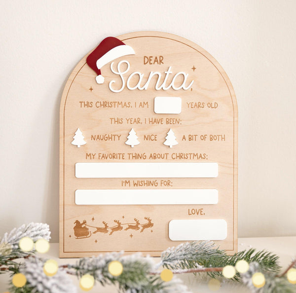 Dear Santa Board – Reusable Santa Letter Board, Dry Erase Christmas Eve Sign, Kids Wish List Board, Letter to Santa Sign