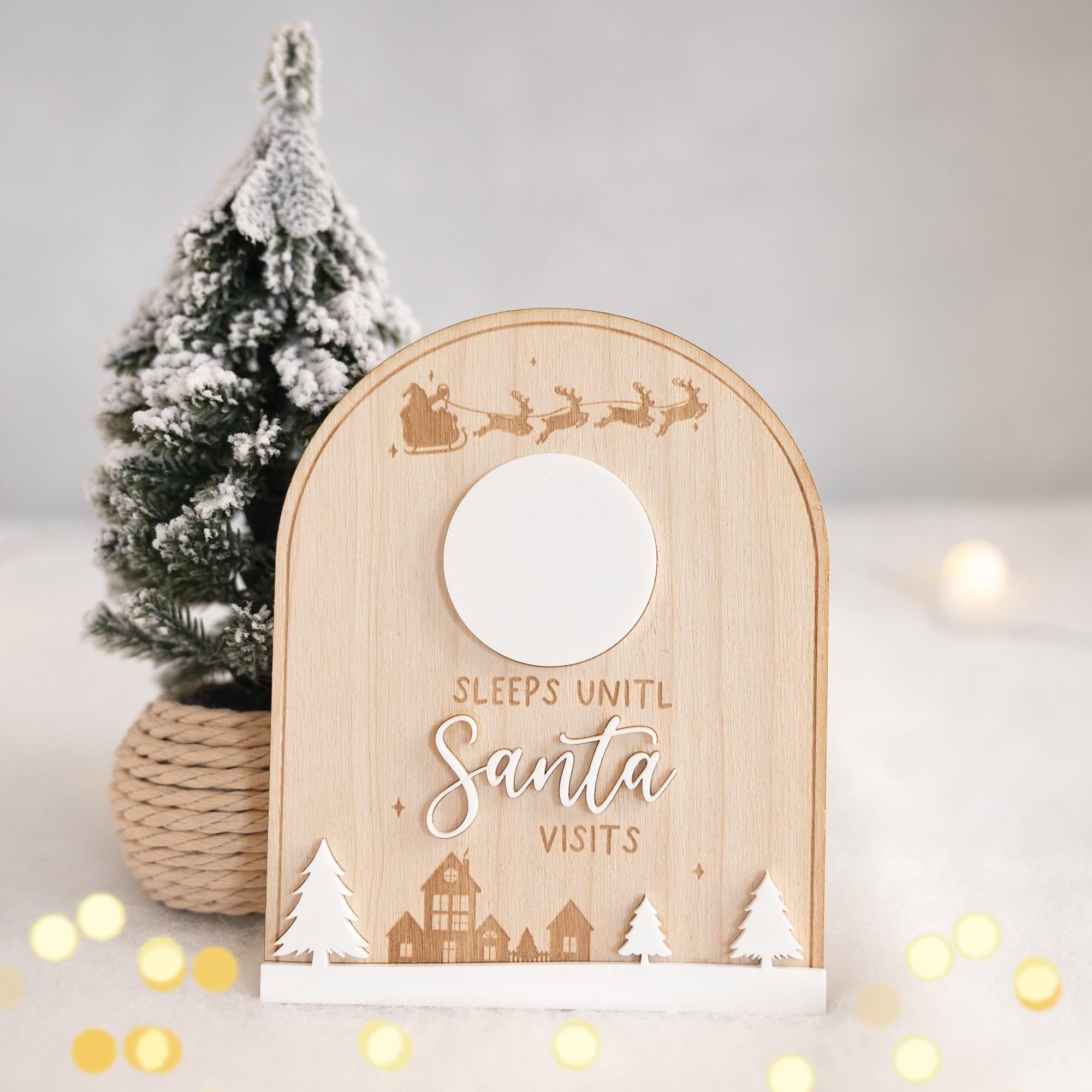 Santa Countdown Sign | Sleeps Until Santa Board, Christmas Countdown Decor, Advent Countdown Sign Kids, Birch Wood Holiday Sign, Dry Erase